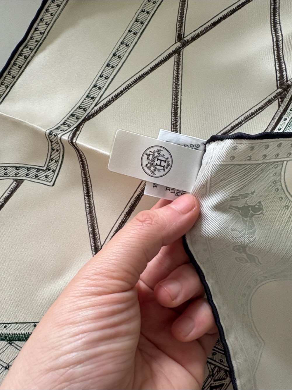 Hermes Ivory, Green & Brown Silk Scarf - Architectural Motif - Picture 8 of 11